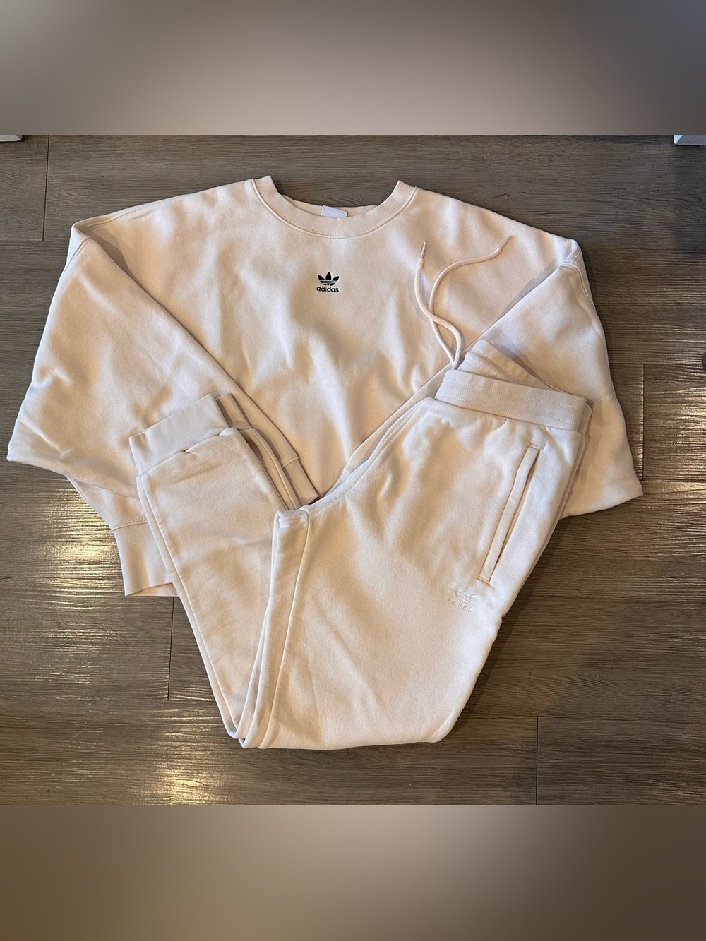 adidas Cream Trefoil Crewneck Sweatshirt and sweat pants